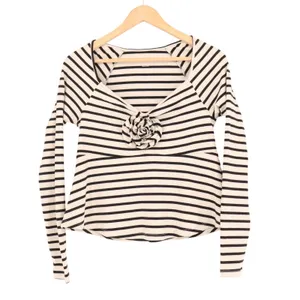 American Eagle Outfitters T-Shirt Women Medium White Black Striped Raglan Sleeve thumbnail 2
