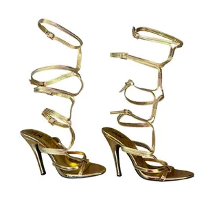 FUN Gold Gladiator Knee High Heels Strappy Sandals Women's 8 Used thumbnail 1