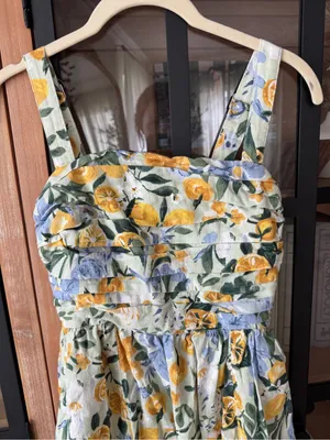 Abercrombie emerson midi dress linen lemons print petite a&f square neck pockets thumbnail 6