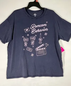 Way to Celebrate Romcom Behavior Graphic Tee Women M‎ Navy Pink Oversized Love thumbnail 1