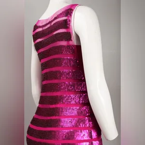 Theia Sleeveless Sequin Strip Mesh Overlay Short Dress thumbnail 3
