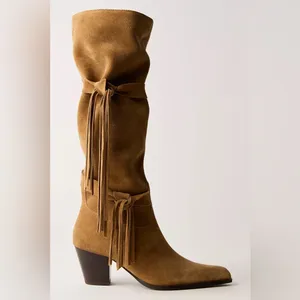 NWOB Free People Fast Lane Fringe Suede Boots - Sand Tan - Size 11 thumbnail 4