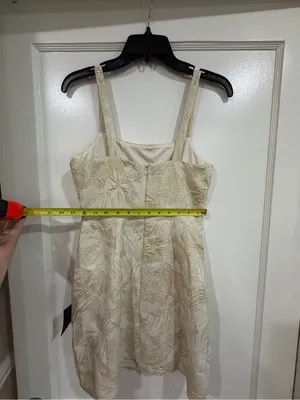 Lulu's Cream and Gold Floral Brocade Mini Dress perfect for birthday or party thumbnail 8