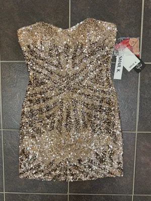 Shail K Strapless Sequined Bodycon Mini Dress Blush Beige Silver 10 NEW NWT thumbnail 9