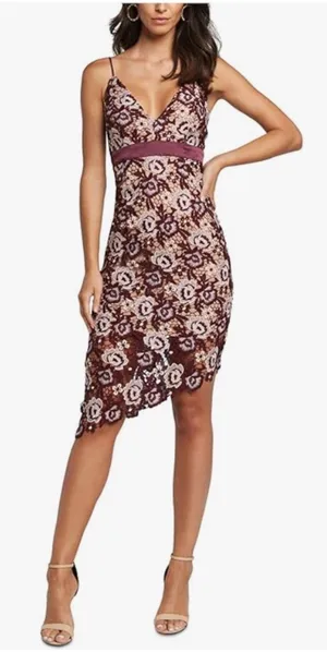 Bardot Dalia Lace Midi Dress Crochet Asymmetric Hem Purple Size US 8‎ thumbnail 1