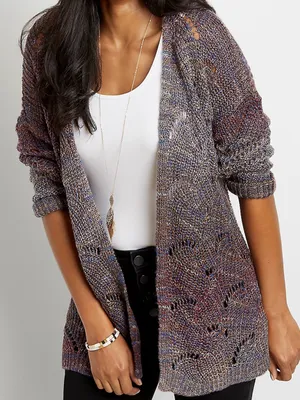 Maurices Multi Color Wave Stitch Open Front Cardigan thumbnail 1