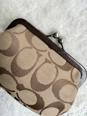 Coach Park Signature Framed Coin Purse (Style F66117) Khaki/Mahogany thumbnail 7