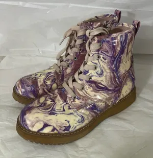 Steve Madden Joliviaa Marbled Combat Ankle Boot Women‎ 5 Purple Side Zipper Snow thumbnail 1