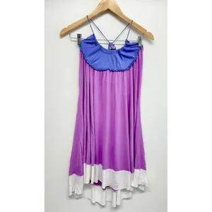 Calypso Christiane Celle Purple Colorblock Ruffle‎ Halter Mini Dress XS thumbnail 2