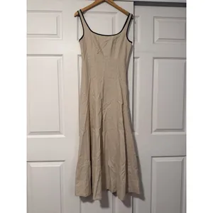 Zara Beige Black Trim Tank Maxi Dress Resort Beach Linen Capsule European thumbnail 2