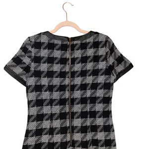 Karl Lagerfeld Paris Houndstooth Sheath Dress Faux Leather‎ Trim Black White 6 thumbnail 11