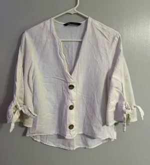 Zara White Oversized Linen Cotton Button Front Top Size XS thumbnail 1