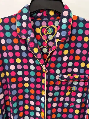 Victoria's Secret Pajama Set M Multi-Color Polka Dot 100% Cotton Button Up Pants thumbnail 3