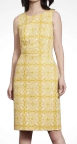 Boden Mustard Yellow Patterned Sleeveless Midi Sheath Classic Dress Size 6 thumbnail 2