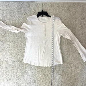 Aerie Cream Long Sleeve Henley Top thumbnail 4