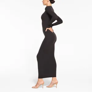 SKIMS Fits Everybody crew Neck long sleeve Dress, BLACK, Large , $88 thumbnail 3