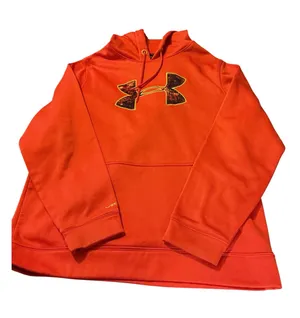 Under Armour Storm 1 Men's Large Orange Camo Logo Fleece Pullover Hoodie thumbnail 1