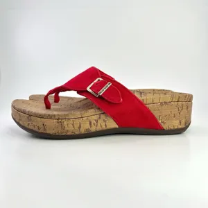 Vionic Orthaheel Marbella Red Textile Thong Buckle Cork Wedge Sandals 8W Coastal thumbnail 7