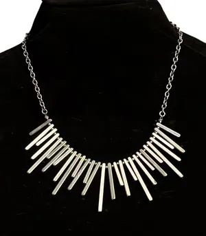 Silver tone spike fringe necklace thumbnail 1