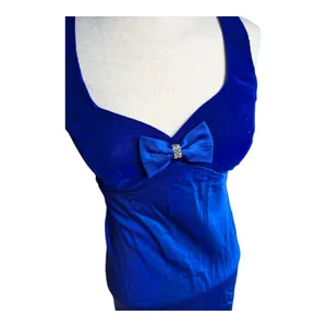 Vtg 1990s Zum Zum Blue Velvet Bow Accent Satin Skirt Maxi Prom Dress 3 4 thumbnail 4