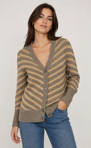Vero Moda Cardigan Women M Brown Chevron Stripe Angora Blend Long Knit Boho‎ thumbnail 1