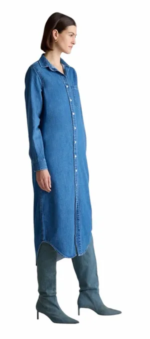 Quince - Distressed Denim Oversized Maxi Shirt Dress Button Front Sz XS thumbnail 1