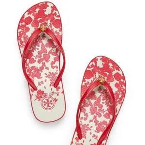 TORY BURCH Thandie Wedge Flip Flops Red Pepper / Issey Fade Floral Sandals 10 thumbnail 2