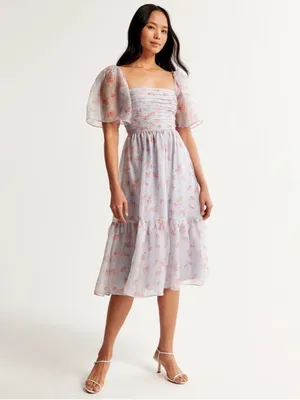 Abercrombie & Fitch Emerson Floral Angel Sleeve Midi Dress Medium Petite thumbnail 2