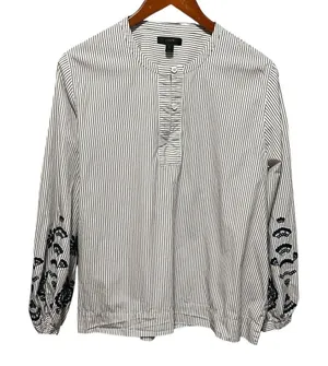 J Crew Womens Peasant Boho Cottage Top L Stripe Embroidered‎ Tie Back Parisian thumbnail 1