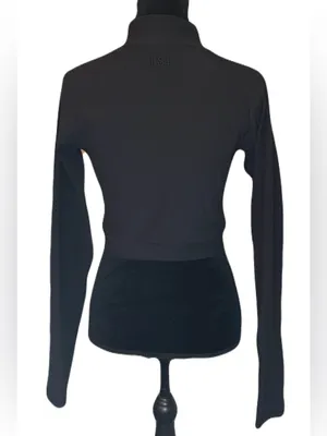 (TSL) Black Ribbed Cropped Long Sleeve Workout Jacket: Size XL - See Measurement thumbnail 2