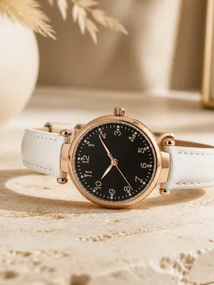 Geneva White Leather Band w/ Rose Gold Trim Quartz Watch Adjustable Band thumbnail 2