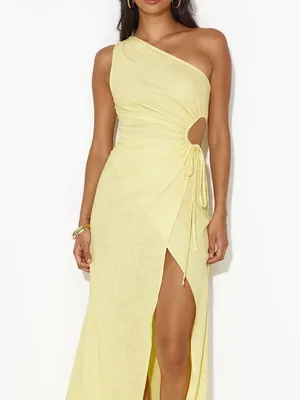 Hello Molly Lemon Yellow One-Shoulder Cutout Maxi Dress thumbnail 4