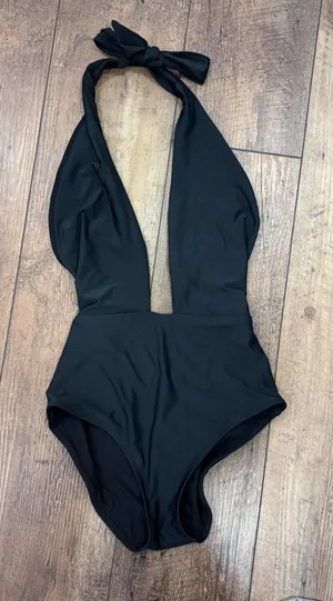 Aerie Women's Black Deep V Neck Sleeveless Halter Swimwear One Piece Size XS thumbnail 1