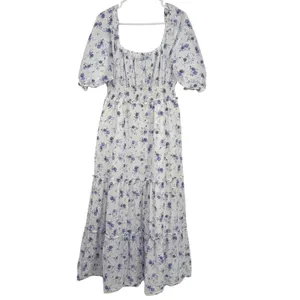 LoveShackFancy x Target Floral Smocked Maxi Dress White Blue Purple‎ Medium thumbnail 2