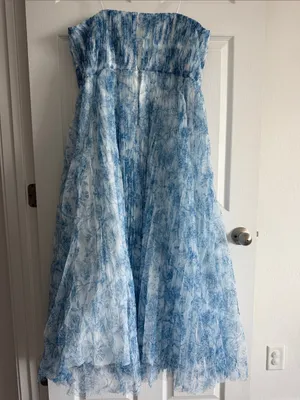 Hutch Corene Strapless Floral Tulle Midi Dress Blue Chinoiserie Plus Size 22W thumbnail 3