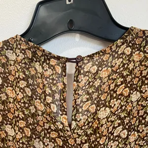 VICI Brown Floral Smocked‎ Mini Dress Long Sleeve Flounce Boho XL thumbnail 7