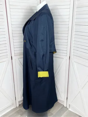 Vintage 90s Gantos Long Trench Rain Coat Navy Blue Yellow Size 14 Oversized thumbnail 2