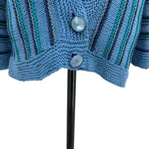 Storybook Knits Jazzy Weave Shrug Sweater Blue Striped Knit Cardigan Size‎ Large thumbnail 5
