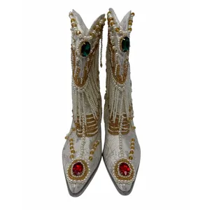 Azalea Wang Astounding White Jewel Beaded Pearl Western Cowboy Boots Size 6 thumbnail 8
