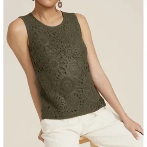Maurices Crochet‎ Front Tank Top Womens Size M Olive Green Boho Peasant Hippie thumbnail 1