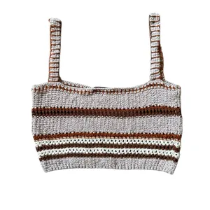 Zara Knit Crochet Crop Top Brown Tan Size Small Boho Cottage thumbnail 3