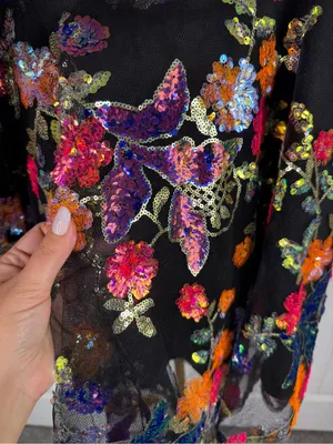 Impressions 1X Black Multicolor Floral Sequin Fit & Flare Mini Skirt NWOT thumbnail 8