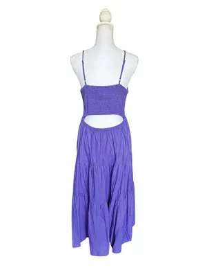 NWT Universal Thread Purple Smocked Tiered Midi Dress Pockets Cutout Back M thumbnail 5