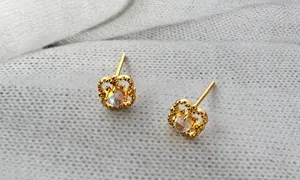 Small Tiny Hollow Stud Earrings for Women Gold thumbnail 2