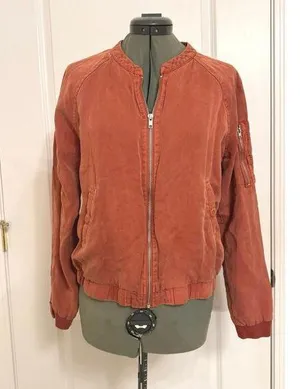 Lola Rae Gemma Tencel Bomber Jacket Burnt Orange Medium thumbnail 1