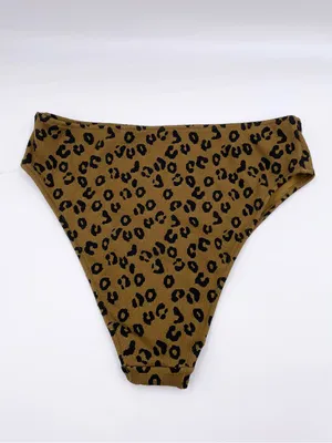 Aerie Scoop Neck High Cut Cheeky Bikini Set Size XL Leopard Print Ribbed Knit thumbnail 7