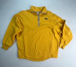 VTG PINK Victoria's Secret Yellow Quarter Zip Pullover Sweatshirt‎ Eighty Six XS thumbnail 1