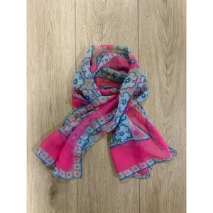 Vintage Style Pink Blue Floral Sheer Chiffon Rectangle Scarf Retro Botanical thumbnail 3