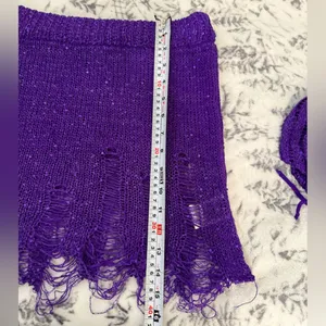 Fairy core 3PC Purple Crochet Set M Festival W Y2K Distressed Crop Top Skirt thumbnail 11