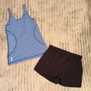 Zella Blue Striped Tank & All in Motion Black Shorts Activewear Bundle Set Med thumbnail 7